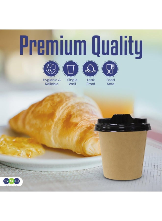 SNH Packing أكواب قهوة ورقية disposable سعة 4 أونص (عبوة من 10) من SNH Packing مع غطاء بني - أكواب disposable ذات جدار واحد مع غطاء للمشروبات الباردة والساخنة - أكواب قهوة disposable مثالية للمقاهي والمكاتب. - Image 5